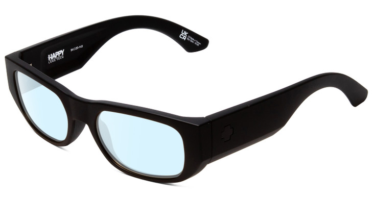 Profile View of SPY Optics Genre Designer Blue Light Blocking Eyeglasses in Matte Black Unisex Oval Full Rim Acetate 54 mm