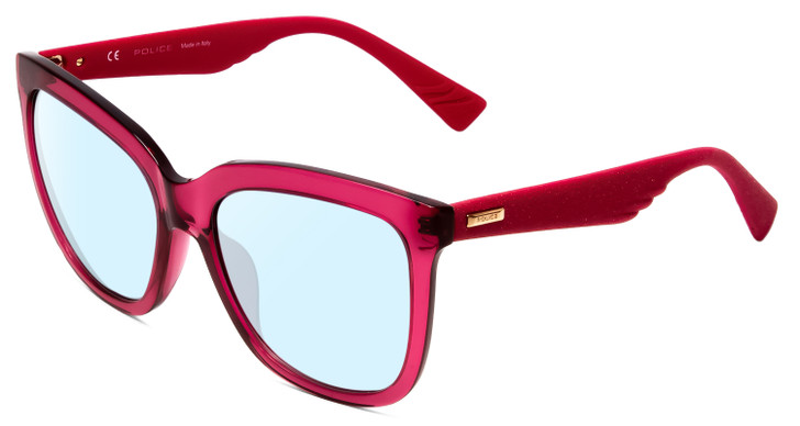 Police SPL410 Cateye Designer Blue Light Filter Eyeglasses in Pink Glitter 56 mm