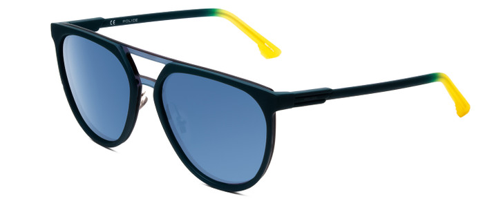 Profile View of Police SPL586 Square Polarized Sunglasses in Green Marine Yellow/Grey Smoke 57 mm