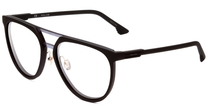 Profile View of Police SPL586 Designer Reading Eye Glasses in Matte Black Unisex Square Full Rim Acetate 57 mm