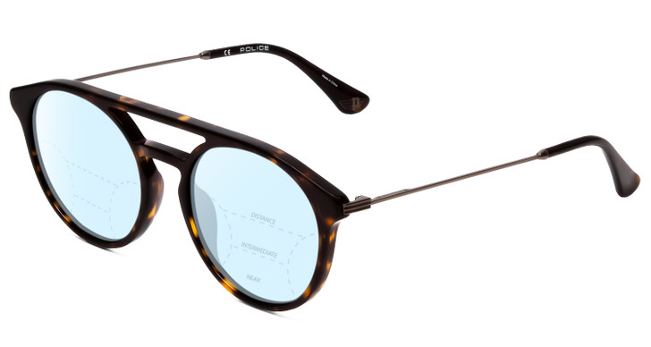 Police SPL722 Progressive Blue Light Glasses in Tortoise Brown Gold Silver 53 mm
