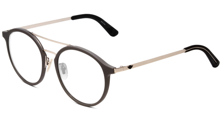 Profile View of Police SPL782 Designer Progressive Lens Prescription Rx Eyeglasses in Matte Grey Ruthenium Silver Unisex Round Full Rim Metal 53 mm