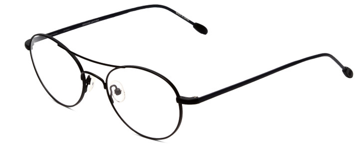 Profile View of John Varvatos V158 Designer Reading Eye Glasses with Custom Cut Powered Lenses in Matte Black Leather Unisex Round Full Rim Metal 51 mm