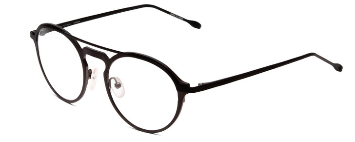 Profile View of John Varvatos V160 Designer Progressive Lens Prescription Rx Eyeglasses in Gunmetal Silver Black Unisex Round Full Rim Metal 50 mm