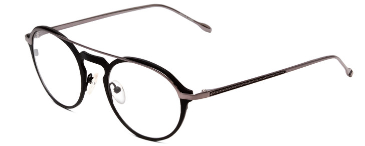 Profile View of John Varvatos V160 Unisex Round Designer Reading Glasses Matte Black Silver 50mm