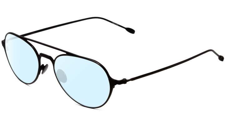 Profile View of John Varvatos V164 Designer Blue Light Blocking Eyeglasses in Black Unisex Aviator Full Rim Metal 53 mm