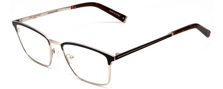 Profile View of John Varvatos V165 Designer Single Vision Prescription Rx Eyeglasses in Silver Black Leather Tortoise Unisex Square Full Rim Metal 53 mm