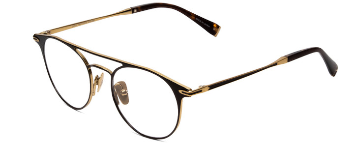 Profile View of John Varvatos V169 Designer Reading Eye Glasses with Custom Cut Powered Lenses in Black Gold Tortoise Ladies Round Full Rim Metal 49 mm