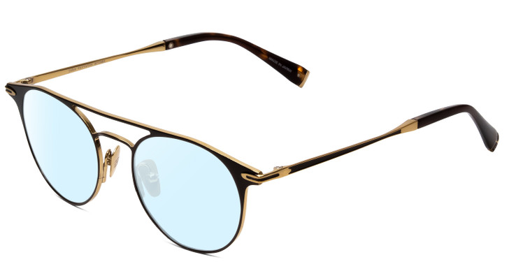 Profile View of John Varvatos V169 Designer Blue Light Blocking Eyeglasses in Black Gold Tortoise Ladies Round Full Rim Metal 49 mm