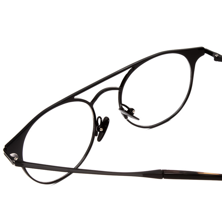 Close Up View of John Varvatos V169 Ladies Round Designer Glasses in Gun Metal Silver Black 49 mm