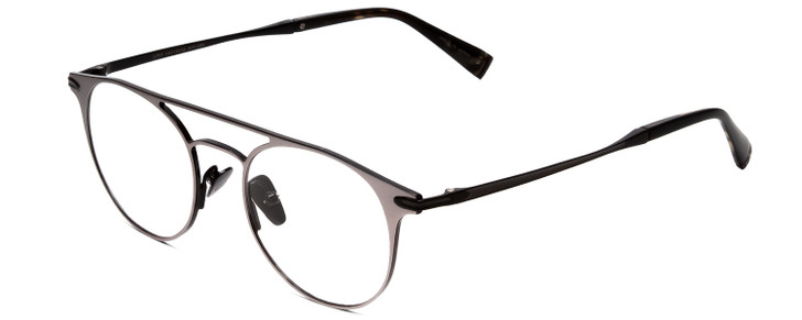 Profile View of John Varvatos V169 Designer Bi-Focal Prescription Rx Eyeglasses in Gun Metal Silver Black Ladies Round Full Rim Metal 49 mm