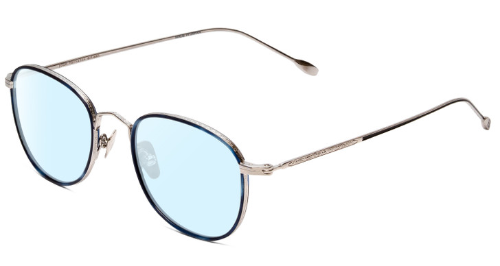 John Varvatos V178 Round Designer Blue Light Blocking Glasses Satin Silver 49 mm