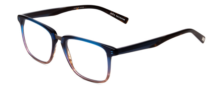 Profile View of John Varvatos V373 Designer Reading Eye Glasses with Custom Cut Powered Lenses in Navy Blue Brown Gradient Tortoise Unisex Square Full Rim Acetate 54 mm