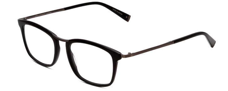 Profile View of John Varvatos V375 Designer Single Vision Prescription Rx Eyeglasses in Matte Black Gun Silver Unisex Classic Full Rim Acetate 53 mm