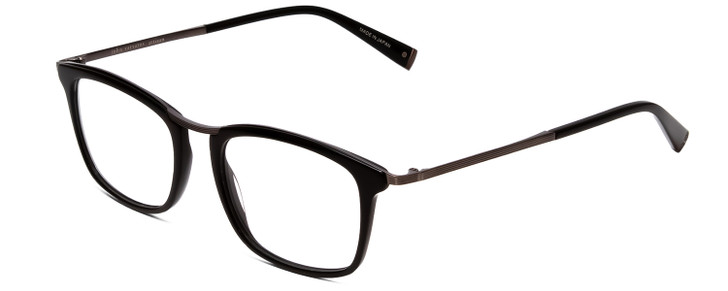 Profile View of John Varvatos V375 Designer Progressive Lens Prescription Rx Eyeglasses in Matte Black Gun Silver Unisex Classic Full Rim Acetate 53 mm