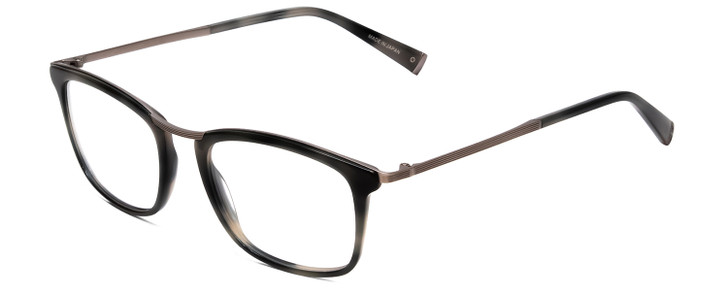 Profile View of John Varvatos V375 Designer Reading Eye Glasses with Custom Cut Powered Lenses in Smoke Grey Marble Black Silver Unisex Classic Full Rim Acetate 53 mm