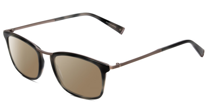 Profile View of John Varvatos V375 Designer Polarized Sunglasses with Custom Cut Amber Brown Lenses in Smoke Grey Marble Black Silver Unisex Classic Full Rim Acetate 53 mm