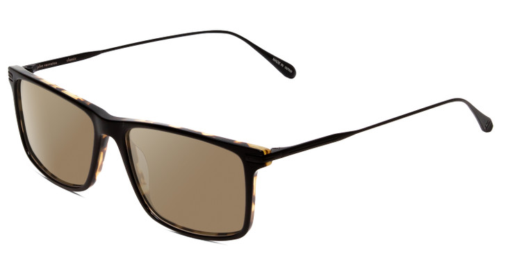 Profile View of John Varvatos V403 Designer Polarized Sunglasses with Custom Cut Amber Brown Lenses in Tortoise Havana Brown Gold Black Unisex Square Full Rim Acetate 56 mm