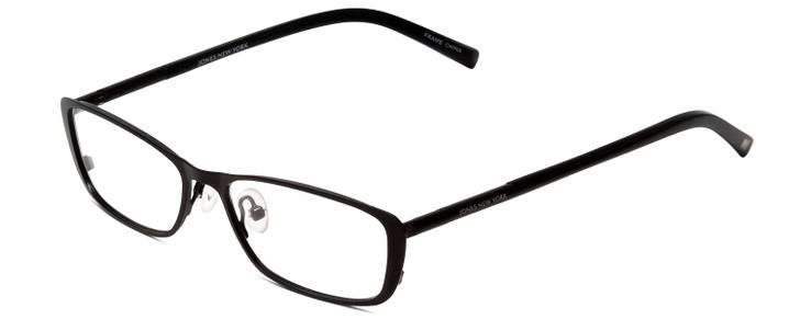 Profile View of Jones New York J140 Designer Reading Eye Glasses with Custom Cut Powered Lenses in Satin Black Unisex Square Full Rim Metal 51 mm