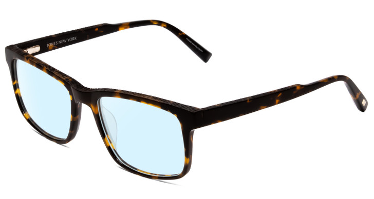 Profile View of Jones New York J526 Designer Blue Light Blocking Eyeglasses in Tortoise Havana Brown Gold Unisex Square Full Rim Acetate 54 mm