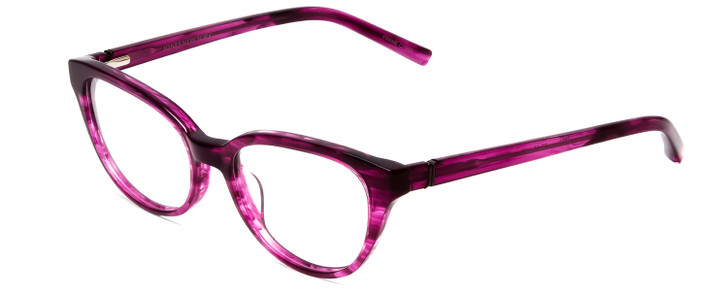 Profile View of Jones New York J760 Designer Reading Eye Glasses with Custom Cut Powered Lenses in Fuchsia Hot Pink Purple Ladies Cateye Full Rim Acetate 53 mm