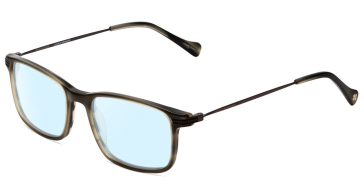 Profile View of Lucky Brand D402 Designer Blue Light Blocking Eyeglasses in Olive Green Marble Grey Silver Unisex Square Full Rim Acetate 51 mm