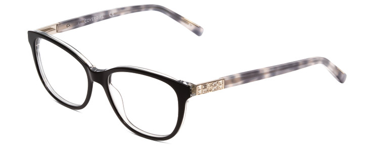 Profile View of Cover Girl CG0458 Designer Bi-Focal Prescription Rx Eyeglasses in Black Crystal Smoke Grey Marble Ladies Cateye Full Rim Acetate 55 mm