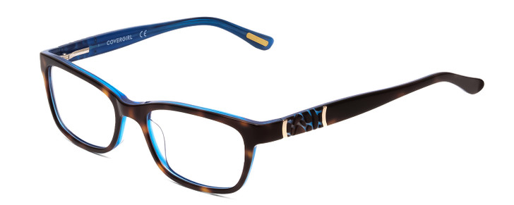 Profile View of Cover Girl CG0531 Designer Reading Eye Glasses with Custom Cut Powered Lenses in Tortoise Havana Brown Gold Crystal Blue Ladies Cateye Full Rim Acetate 51 mm