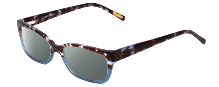 Profile View of Cover Girl CG0536 Designer Polarized Sunglasses with Custom Cut Smoke Grey Lenses in Tortoise Havana Brown Crystal Blue Fade Ladies Cateye Full Rim Acetate 54 mm