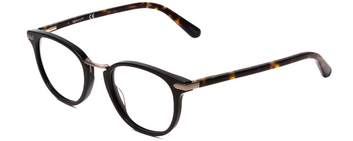 Profile View of GANT GA3115 Designer Single Vision Prescription Rx Eyeglasses in Black Gun Metal Tortoise Havana Brown Gold Unisex Round Full Rim Acetate 49 mm