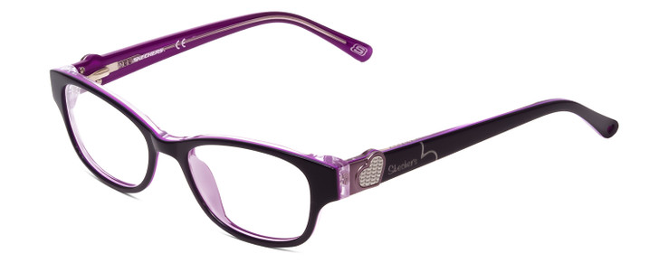 Profile View of Skechers SE1524 Designer Single Vision Prescription Rx Eyeglasses in Purple Crystal Fuchsia Hot Pink Ladies Cateye Full Rim Acetate 47 mm