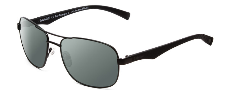 Profile View of Timberland TB9136 Designer Polarized Sunglasses with Custom Cut Smoke Grey Lenses in Matte Black Unisex Square Full Rim Metal 59 mm