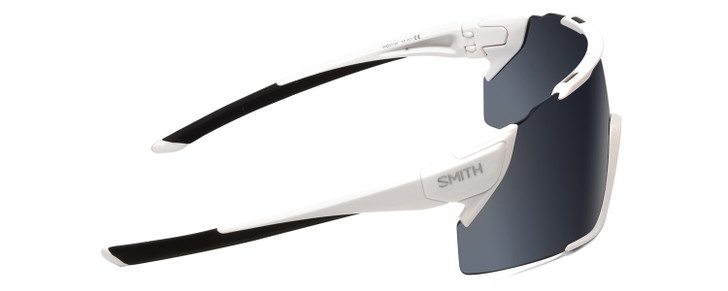 Side View of Smith Attack MAG MTB Wrap Rimless Sunglasses in Matte White/CP Black/Amber 172mm