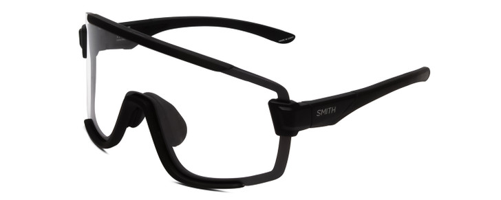 Profile View of Smith Wildcat Unisex Wrap Semi-Rimless Sunglasses Matte Black/PC Gray&Clear 99mm