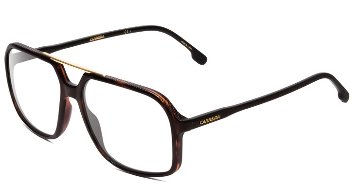 Profile View of Carrera 229-S Designer Reading Eye Glasses with Custom Cut Powered Lenses in Tortoise Havana Brown Gold Unisex Square Full Rim Acetate 59 mm