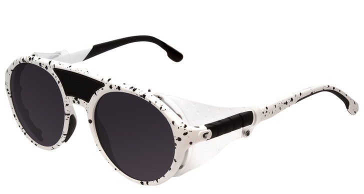 Profile View of Carrera Hyperfit 19S Unisex Round Designer Sunglasses White Black Spot/Gray 54mm