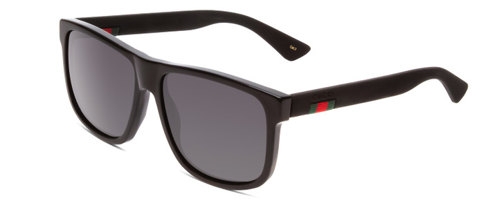 Profile View of GUCCI GG0010S Unisex Retro Designer Sunglasses in Gloss Black on Matte/Grey 58mm