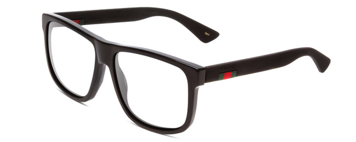 Profile View of GUCCI GG0010S Designer Single Vision Prescription Rx Eyeglasses in Gloss Black on Matte Unisex Retro Full Rim Acetate 58 mm