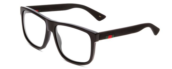 Profile View of GUCCI GG0010S Designer Progressive Lens Prescription Rx Eyeglasses in Gloss Black on Matte Unisex Retro Full Rim Acetate 58 mm