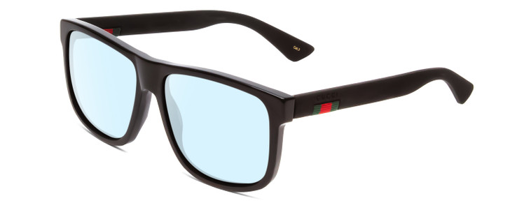 Profile View of GUCCI GG0010S Designer Blue Light Blocking Eyeglasses in Gloss Black on Matte Unisex Retro Full Rim Acetate 58 mm