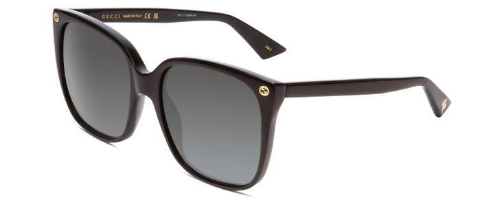 GUCCI GG0022S Women's Cateye Sunglasses Black Gold Logo/Grey Smoke Gradient 57mm