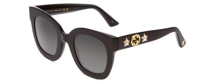 GUCCI GG0208S Women Cateye Sunglasses Black Gold Silver/Grey Smoke Gradient 49mm