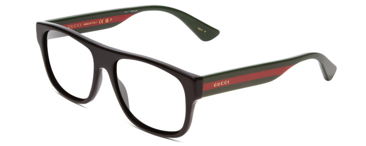 Profile View of GUCCI GG0341S Designer Single Vision Prescription Rx Eyeglasses in Gloss Black Red Stripe Green Gold Unisex Retro Full Rim Acetate 56 mm