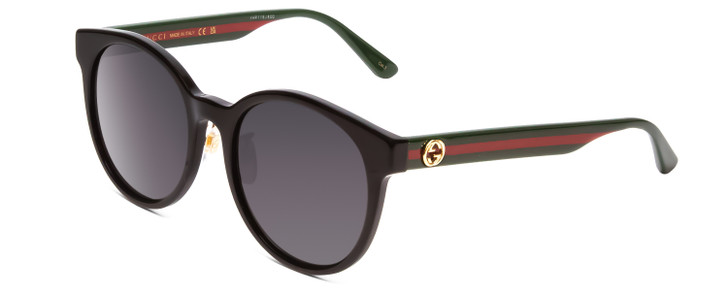 Profile View of GUCCI GG0416SK Women's Round Sunglasses in Black Red Stripe Green Gold/Grey 55mm