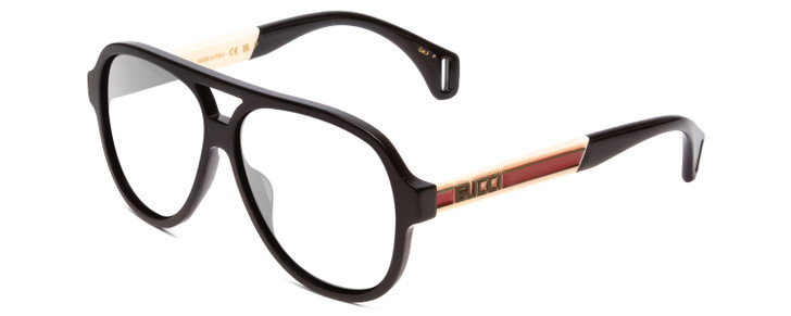 GUCCI GG0463S Designer Reading Glasses Gloss Black Red Stripe Gold Pilot 58mm