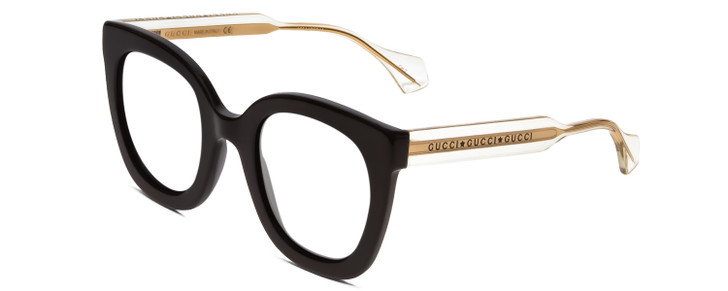 Profile View of GUCCI GG0564S Designer Reading Eye Glasses in Gloss Black Crystal Gold Ladies Cateye Full Rim Acetate 51 mm