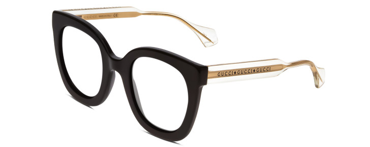 Profile View of GUCCI GG0564S Designer Progressive Lens Prescription Rx Eyeglasses in Gloss Black Crystal Gold Ladies Cateye Full Rim Acetate 51 mm