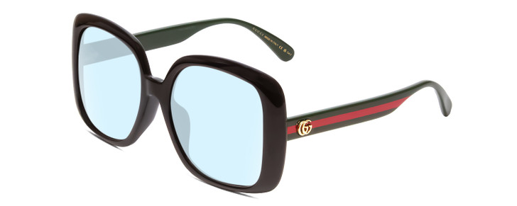 GUCCI GG0714SA Women Oversized Blue Light Glasses in Black Red Stripe Green 56mm