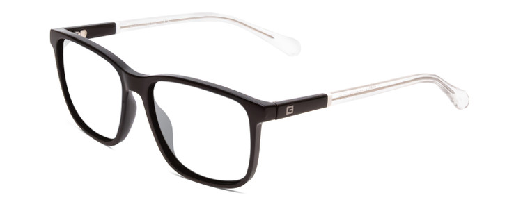 Profile View of Guess GU6944 Designer Reading Eye Glasses with Custom Cut Powered Lenses in Shiny Black Crystal Clear Unisex Classic Full Rim Acetate 56 mm