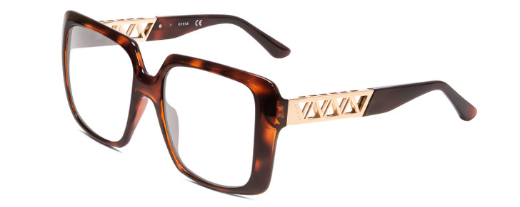 Profile View of Guess GU7689 Designer Bi-Focal Prescription Rx Eyeglasses in Tortoise Havana Brown Gold Ladies Oversized Full Rim Acetate 55 mm